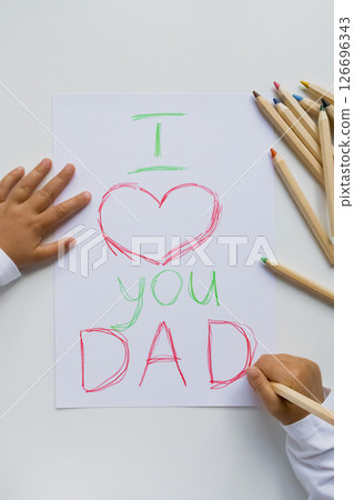 Child handwritten I love you dad drawing with colorful pencils. Father day 126696343