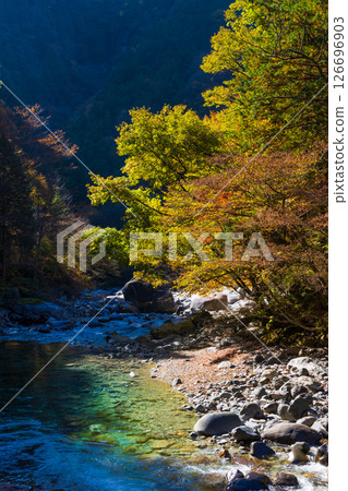 Autumn in Okusa Village, Nagano Prefecture: Autumn leaves in Atera Valley 126696903