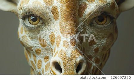 A close-up of the eyes of a face that resembles a human-giraffe hybrid A close-up of the eyes of a face that resembles a human-giraffe hybrid 126697230