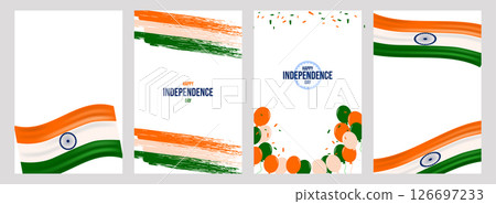 Indian Independence Day poster set template Design. 15 august. National colors country. greeting card invitation flyer layout. Vector illustration. Indian Independence Day poster set template Design. 15 august. National colors country. greeting card invitation flyer layout. Vector illustration. 126697233