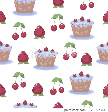 Seamless pattern with pastries and berries Seamless pattern with pastries and berries 126697361