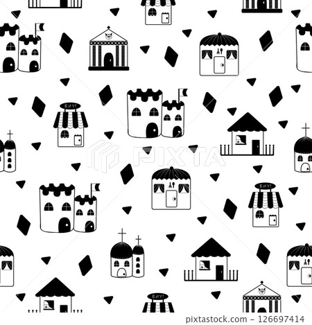 Institutions, black and white seamless pattern Institutions, black and white seamless pattern 126697414