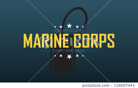 Happy Birthday Marine Corps with Dog Tag Graphic 126697443