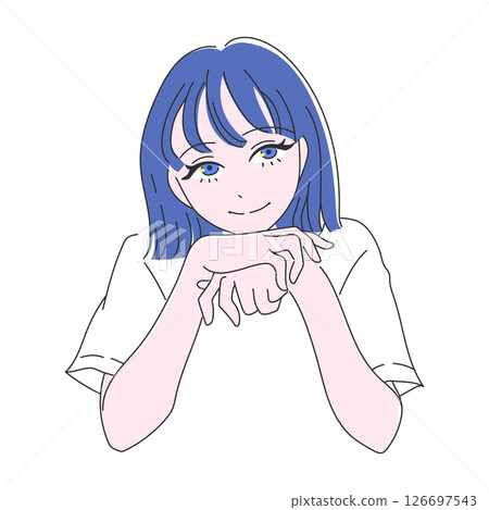 Line drawing of a woman staring with her chin on her hand 126697543