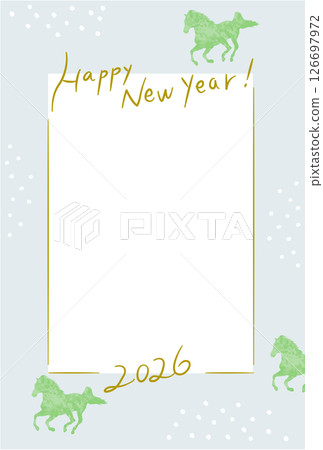 2026 New Year's card template with green horse and gold accents 126697972