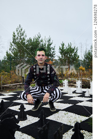Explore the concept of Creative Fashion as represented in a visually striking Outdoor Chess Set Explore the concept of Creative Fashion as represented in a visually striking Outdoor Chess Set 126698278