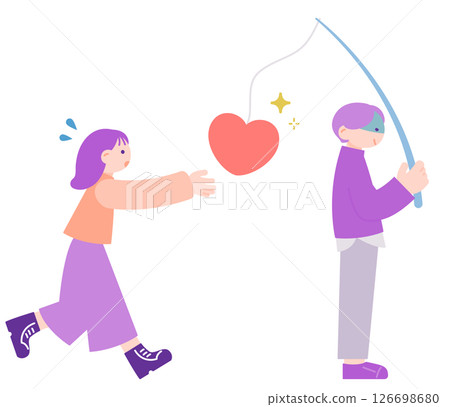 Illustration of a love-addicted woman and a bad man | A metaphor for love tactics and exploitation 126698680
