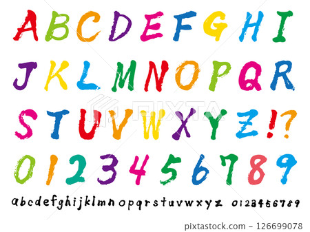 Colorful brush-written alphabet and numbers 126699078