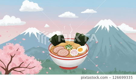 Cute illustration of Japanese scenery and ramen 126699335