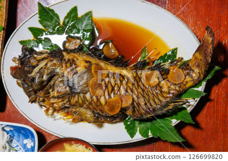 Boiled parrotfish. A delicious dinner at a guesthouse in Minamiizu. Hirizo Hama Nakagi Minamiizu Town Izu Peninsula Shizuoka Prefecture 2024 126699820