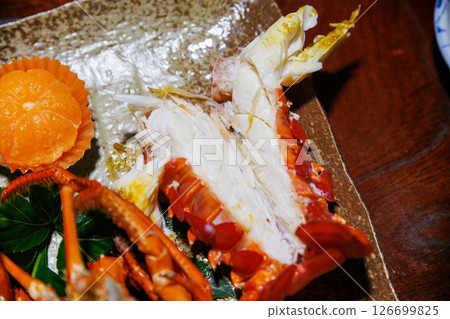 Boiled spiny lobster. A delicious dinner at a guesthouse in Minamiizu. Hirizo Hama Nakagi Minamiizu Town Izu Peninsula Shizuoka Prefecture 2024 Boiled spiny lobster. A delicious dinner at a guesthouse in Minamiizu. Hirizo Hama Nakagi Minamiizu Town Izu Peninsula Shizuoka Prefecture 2024 126699825