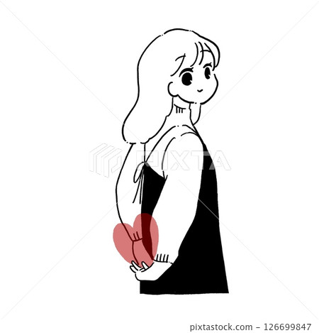 Girl hiding a heart behind her back Girl hiding a heart behind her back 126699847