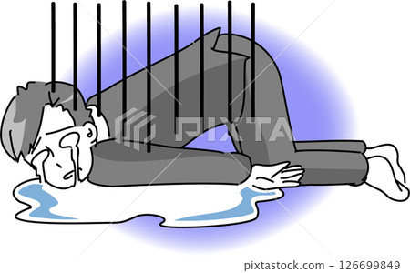 Big failure, white-eyed businessman crying face down, vector illustration 126699849