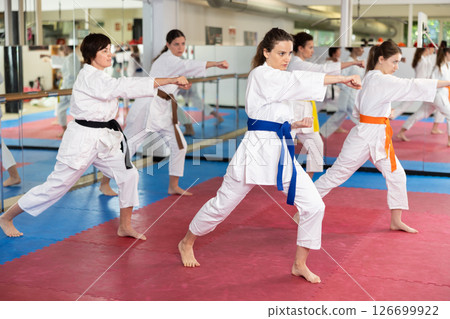 Women in a white kimono in training on a map 126699922
