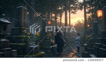 Generated Ai images: Japanese graves, temple graves, grave-visiting scenes 16 126699957