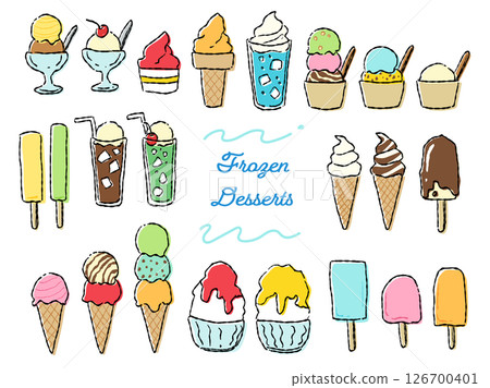 手繪粗味冰淇淋和冰糖插圖集(彩色) 手繪粗味冰淇淋和冰糖插圖集(彩色) 126700401