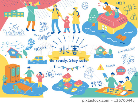 Flood and disaster prevention illustration collection 126700443