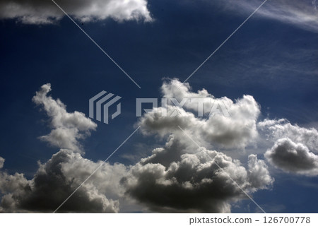 Dramatic dark storm thundercloud rain clouds on black sky background. Dark thunderstorm clouds rainny landscape. Meteorology danger windstorm disaster climate. Dark cloudscape storm disaster gray sky 126700778