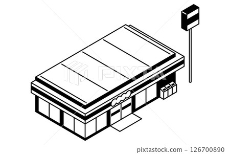 Convenience store, simple black and white line isometric illustration 126700890
