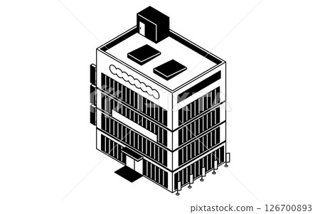 大型商業設施，簡單的黑白線條等距插圖 126700893