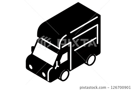 廚房車,簡單的黑白線等距圖 廚房車,簡單的黑白線等距圖 126700901