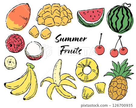 Hand-drawn rough taste summer fruit illustration set (color 01) 126700935