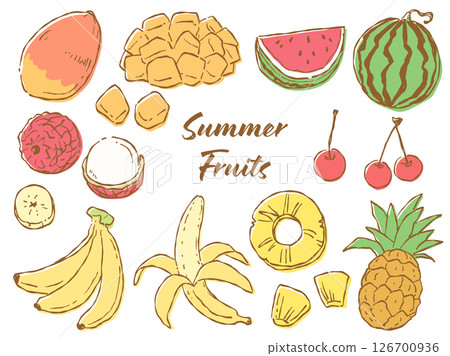 Hand-drawn rough taste summer fruit illustration set (color 02) 126700936
