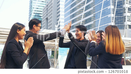 Diversity Teamwork business people friendship holding hands together. Multiethnic Businesspeople teams Solidarity partner. Group of teamwork high five team together success tag team winner partner 126701018
