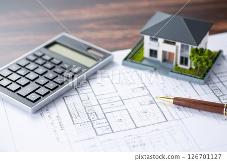 House blueprint, calculator and house House blueprint, calculator and house 126701127