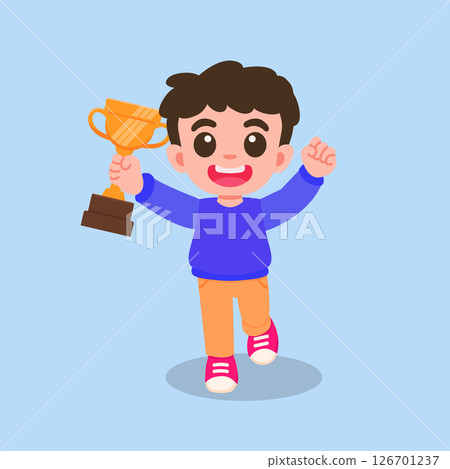 Cute Happy Boy Holding Trophy Character design Cute Happy Boy Holding Trophy Character design 126701237