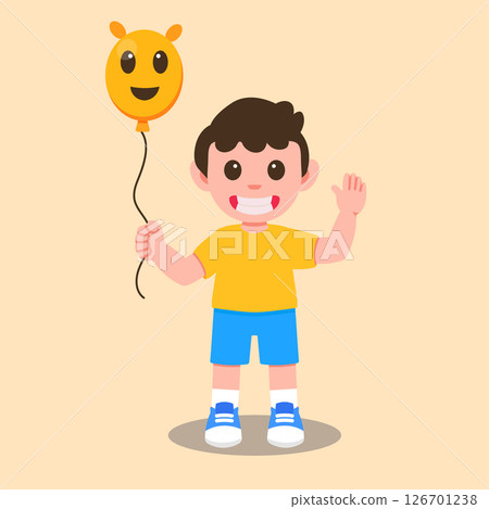 Cute Happy Kid with Balloon Character design Cute Happy Kid with Balloon Character design 126701238