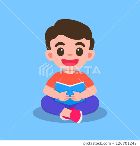 Cute Cartoon Boy Reading a Book character design Cute Cartoon Boy Reading a Book character design 126701242