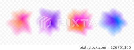 Abstract blurry gradient splash shape set. Pastel colored liquid blob gradation collection. Y2K blur smooth aura pack. Bright iridescent drop bundle for collage, badge, sticker, label. Vector 126701390