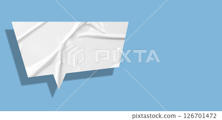 White speech bubble crumpled paper isolated on light blue background White speech bubble crumpled paper isolated on light blue background 126701472