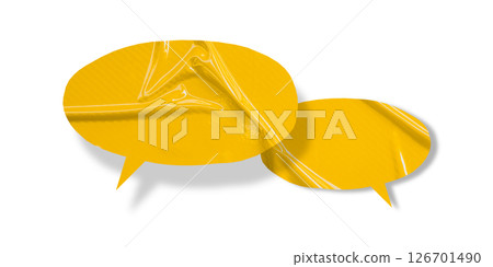 Yellow speech bubble crumpled paper isolated on transparent background 126701490
