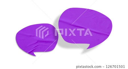 Purple speech bubble crumpled paper isolated on transparent background 126701501