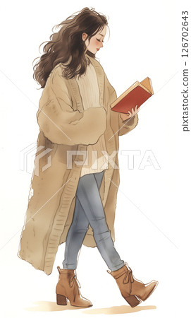 A woman who is engrossed in her book and cannot see her surroundings 126702643