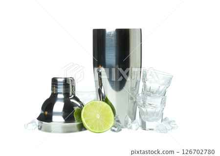 PNG, Metal shaker with fresh lime, isolated on white background PNG, Metal shaker with fresh lime, isolated on white background 126702780
