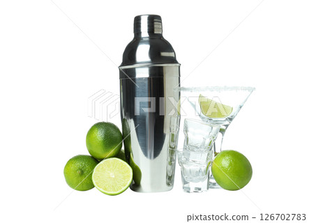 PNG, Metal shaker with fresh lime, isolated on white background 126702783