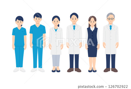醫生，護士，醫務室工作人員男性和女性全身套裝[人物矢量插圖素材] 126702922