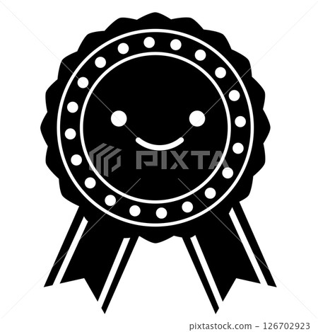帶臉的可愛獎章圖標，單色（向量素材） 126702923