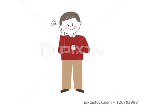 Illustration of a senior man having trouble using a smartphone 126702989