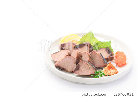 Sliced dried bonito (on a white background) 126703031