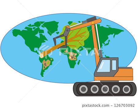 使用重型機械的開發正在破壞地球環境。 使用重型機械的開發正在破壞地球環境。 126703092