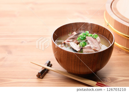 Miso soup with dried bonito flakes Miso soup with dried bonito flakes 126703210