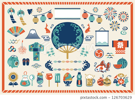 Japanese summer festival icon set 126703629
