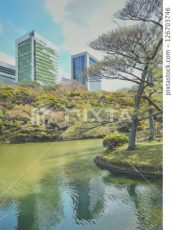 東京日本花園池塘摩天大樓公園AI 126703746
