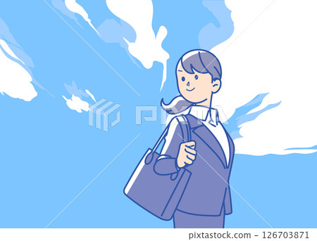 藍天下一位穿西裝的女人的插圖 126703871