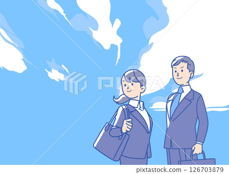 藍天下身穿西裝的男女插圖 126703879