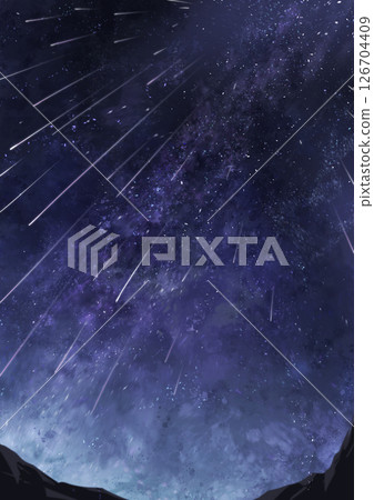 [Hand-drawn material] A fantastic and beautiful meteor shower background 126704409